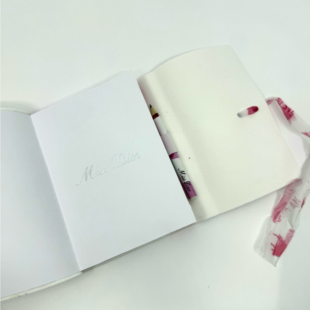 Miss Dior Perfume 5ml Pink Leatherette Notebook Ribbon Pencil set GWP Feminine - Picture 6 of 8